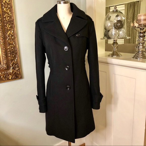 Kenneth Cole Jackets & Blazers - Kenneth Cole Black Wool Side Buckle Walker Peacoat